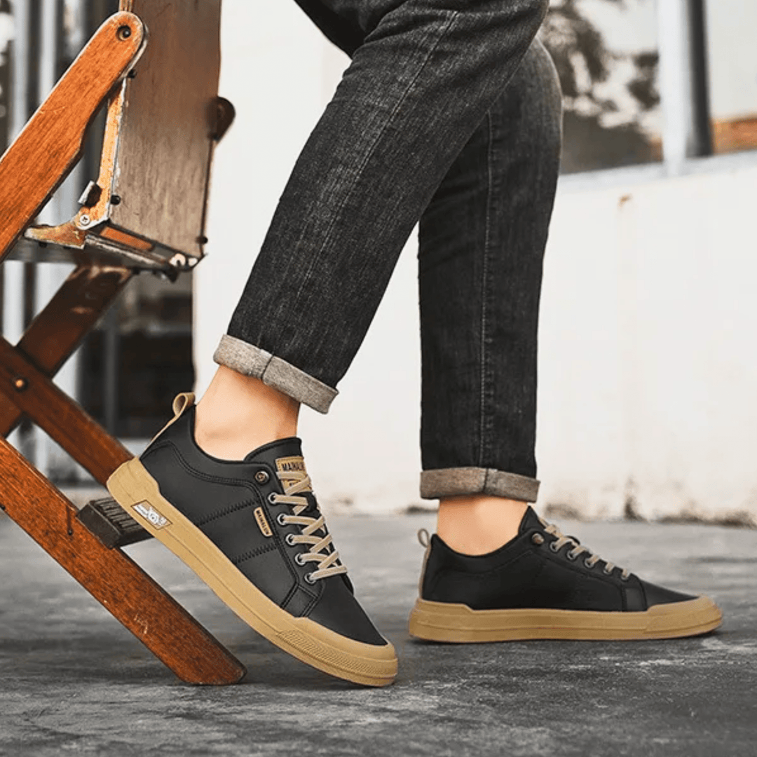 Men's White Leather Sneakers with Laces – Classic Casual Shoes