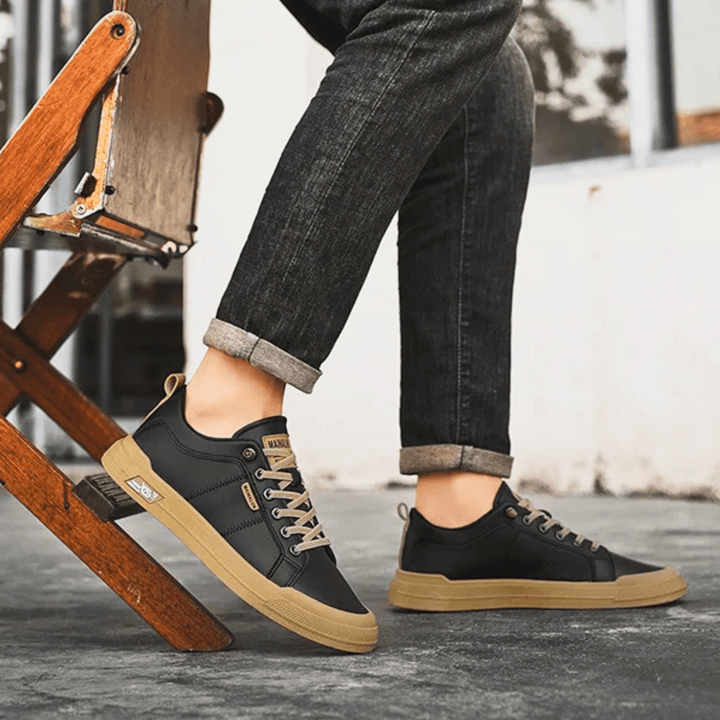 Men's White Leather Sneakers with Laces – Classic Casual Shoes