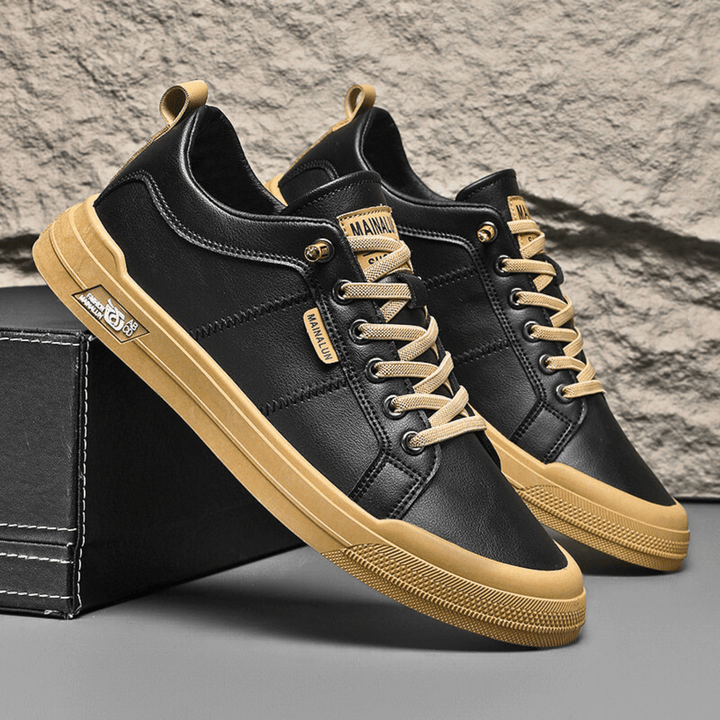 Men's White Leather Sneakers with Laces – Classic Casual Shoes
