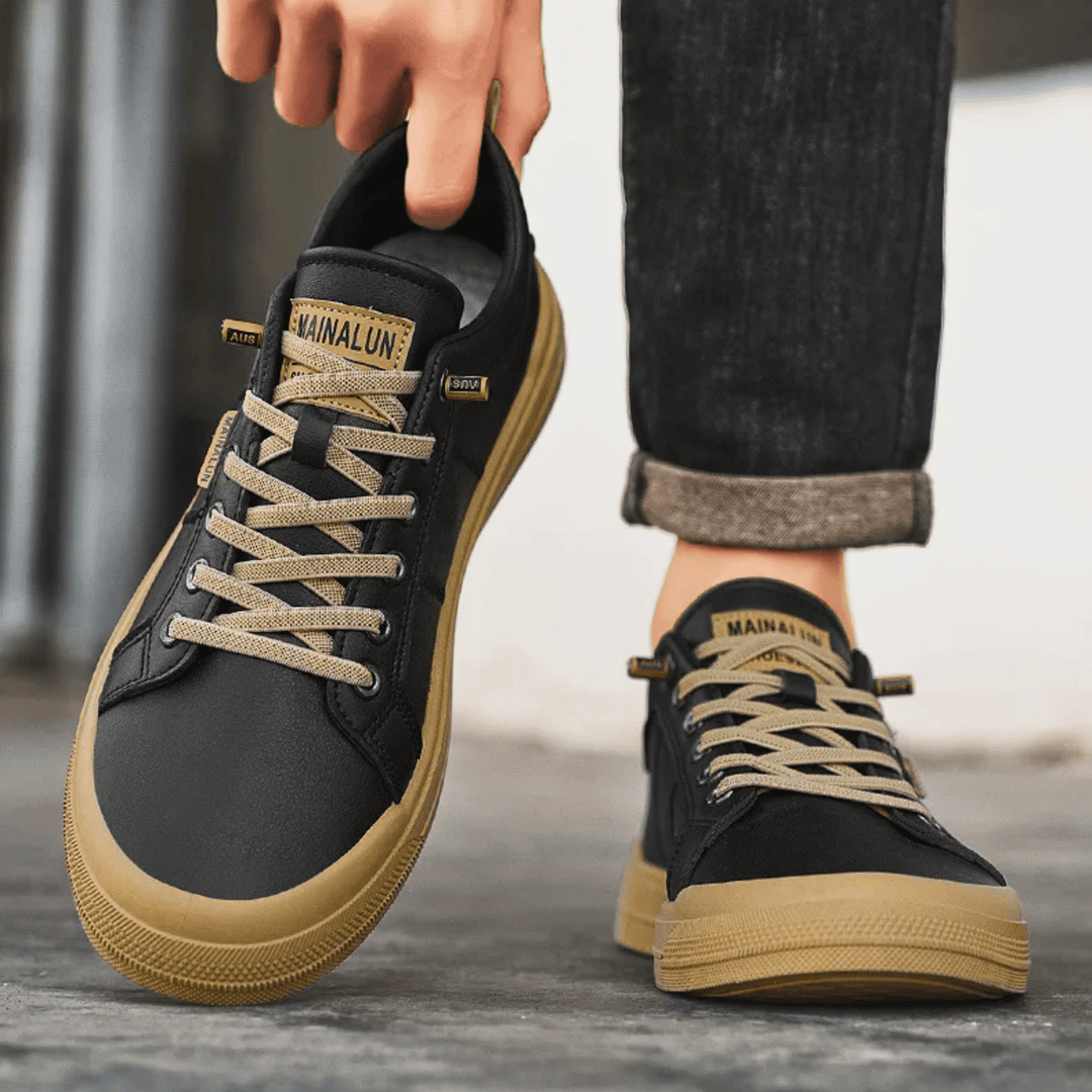 Men's White Leather Sneakers with Laces – Classic Casual Shoes