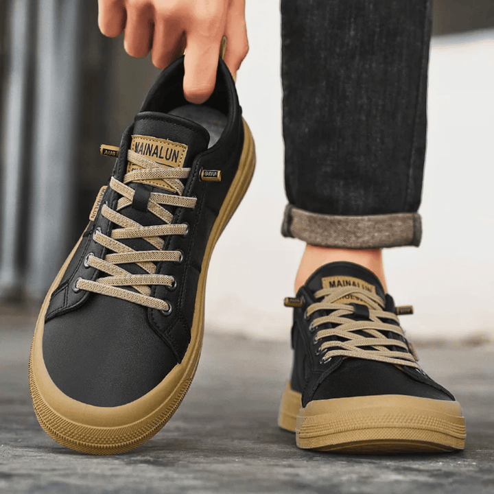 Men's White Leather Sneakers with Laces – Classic Casual Shoes