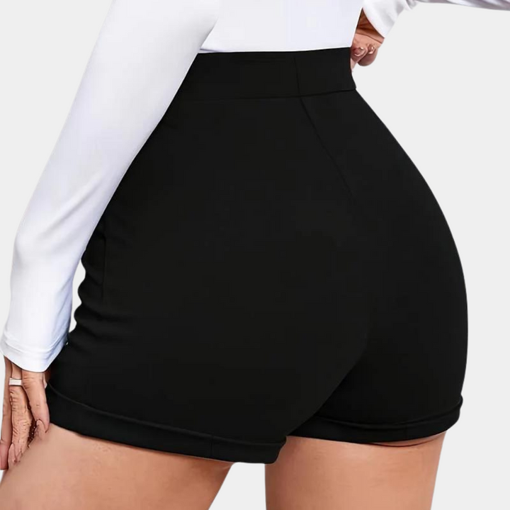 Modern high-waist shorts with golden button accents – premium women's shorts