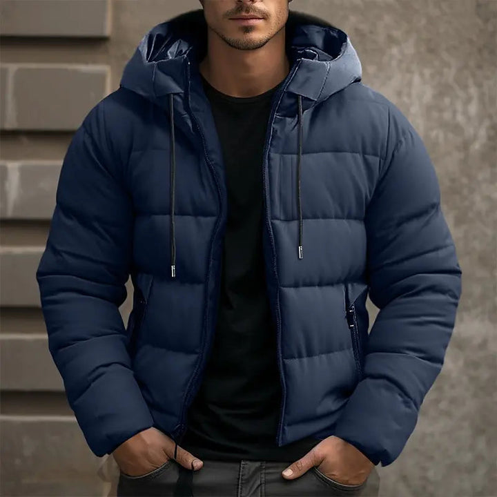 Men's hooded puffer winter jacket with insulated zipper