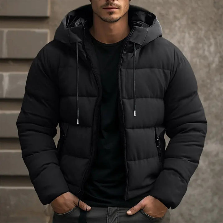 Men's hooded puffer winter jacket with insulated zipper