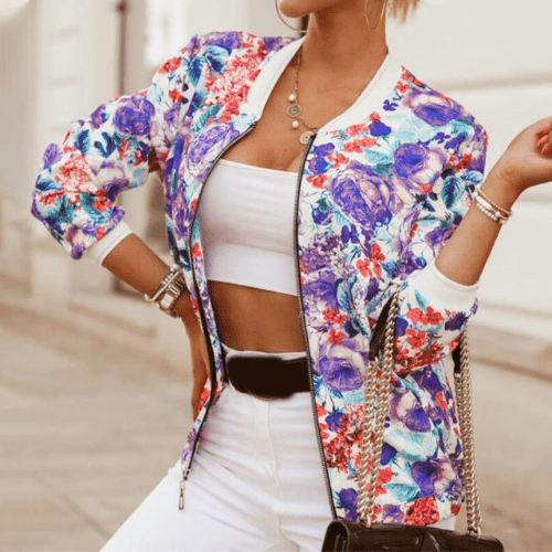 Damen Vintage Reißverschlussjacke – Lässige Retro Jacke Mit Stehkragen