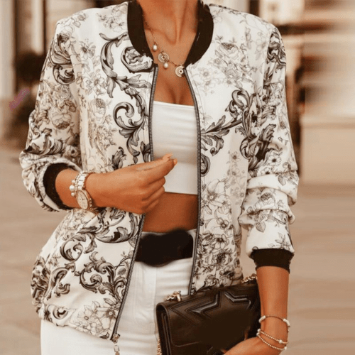 Damen Vintage Reißverschlussjacke – Lässige Retro Jacke Mit Stehkragen