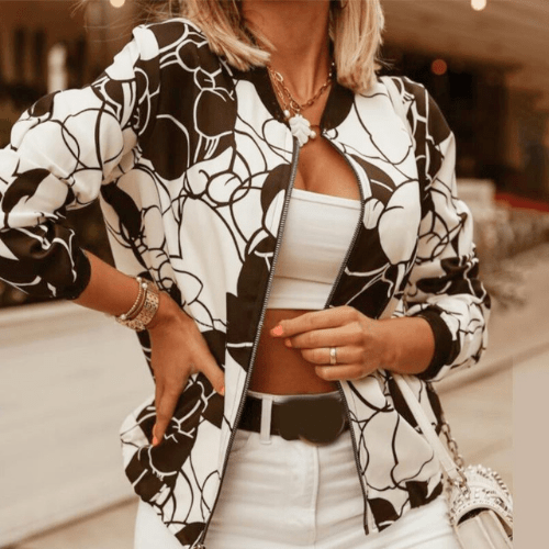Damen Vintage Reißverschlussjacke – Lässige Retro Jacke Mit Stehkragen