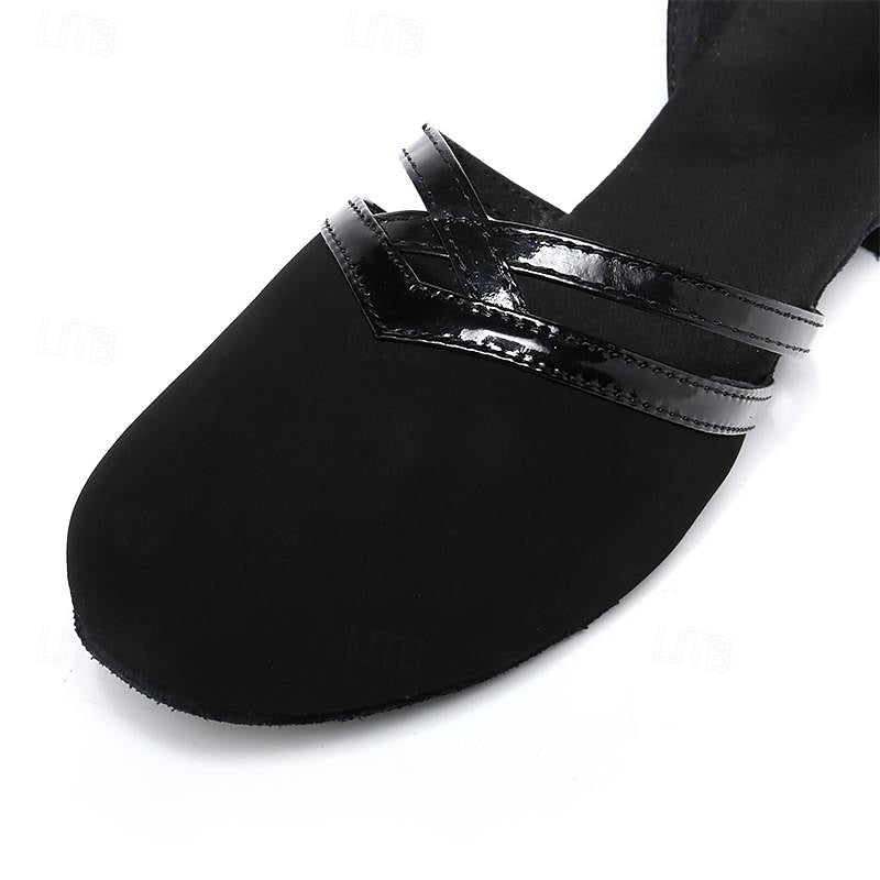 Damskie czarne zamszowe buty do tańca na niskim obcasie – Profesjonalne buty do tańca towarzyskiego