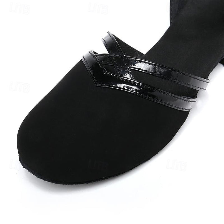 Damskie czarne zamszowe buty do tańca na niskim obcasie – Profesjonalne buty do tańca towarzyskiego