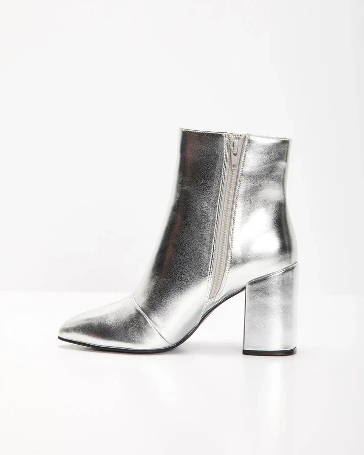 Women's ankle boots metallic look | silver block heel