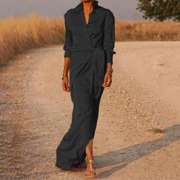 Robe maxi femme en chiffon avec effet drapé et manches longues
